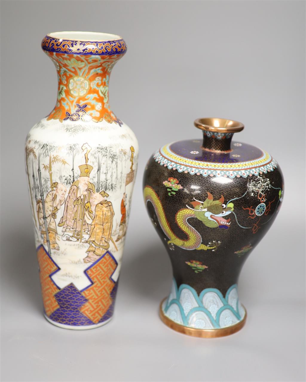A Japanese Imari vase by Fukngwawa, Koransha, an early 20th century Chinese cloisonne enamel vase and a group of Japanese printed desig